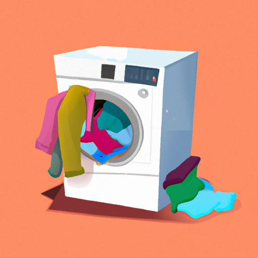 A washing machine with clothes sticking out